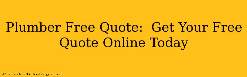 Plumber Free Quote:  Get Your Free Quote Online Today